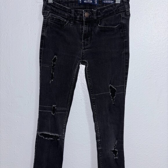 Hollister Women’s Low-Rise Super Skinny Jeans W24 L30 Black Distressed Ripped - Picture 1 of 11